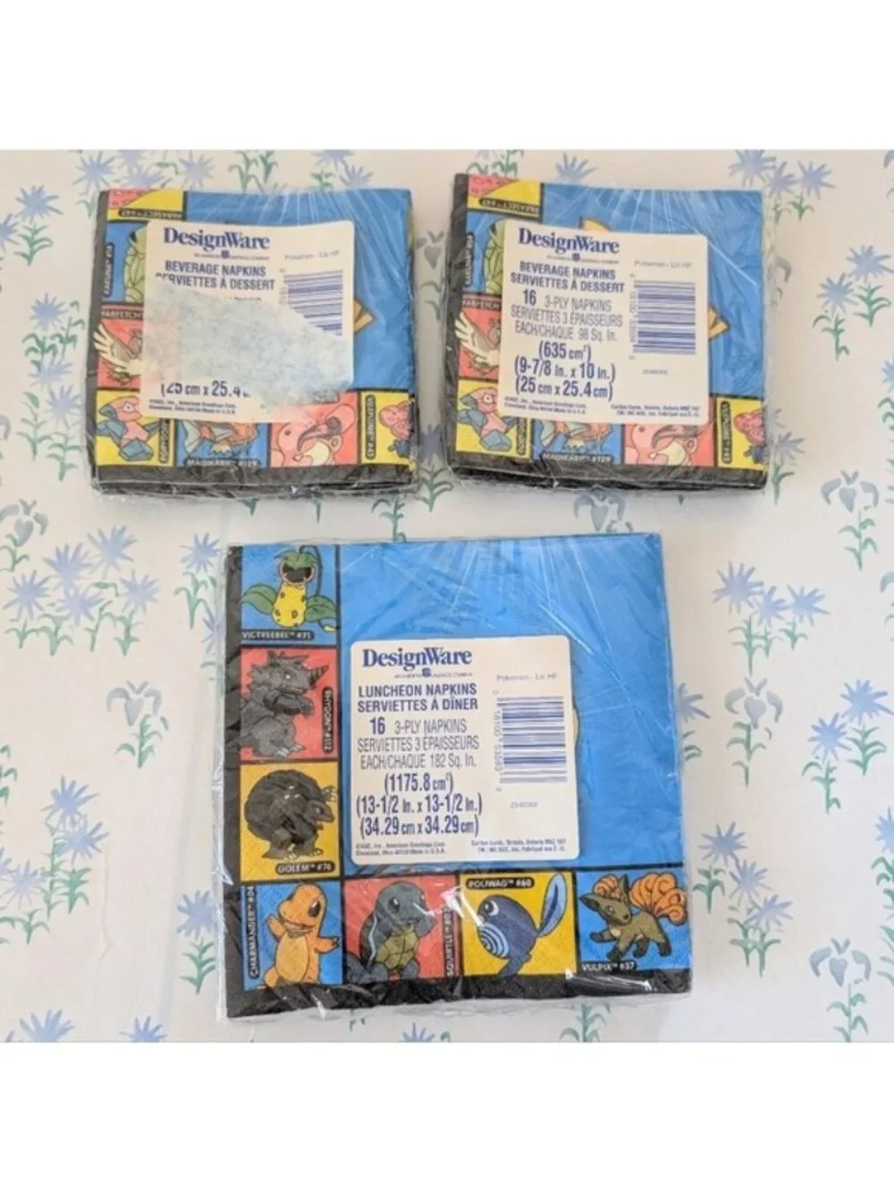 Vintage 90s Pokemon Party Napkins NEW Set of 3 16 Count Paper Nostalgic Y2K